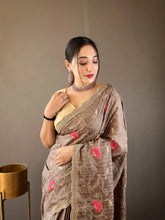 Tussar Silk Embroidery Jaal Floral Design Saree
